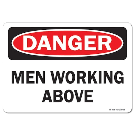 Signmission Safety Sign, OSHA Danger, 18" Height, Aluminum, Men Working Above, Landscape OS-DS-A-1824-L-19433
